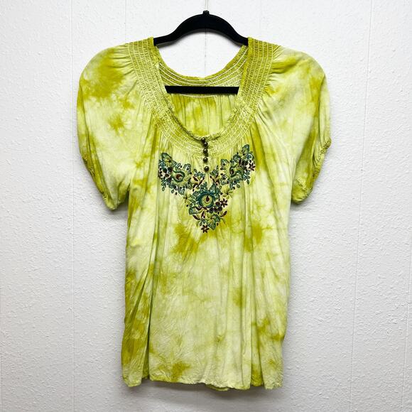 Fairycore Boho Whimsical Cottagecore Embroidered Puff Sleeve Womens Top Medium - Picture 1 of 9